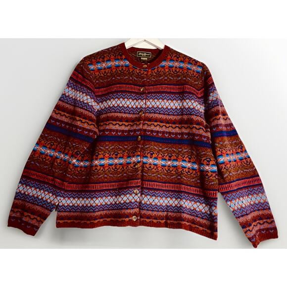 Vintage Eddie Bauer Button Up Cardigan Sweater Sz Large 100% Lambs Wool - Picture 4 of 9